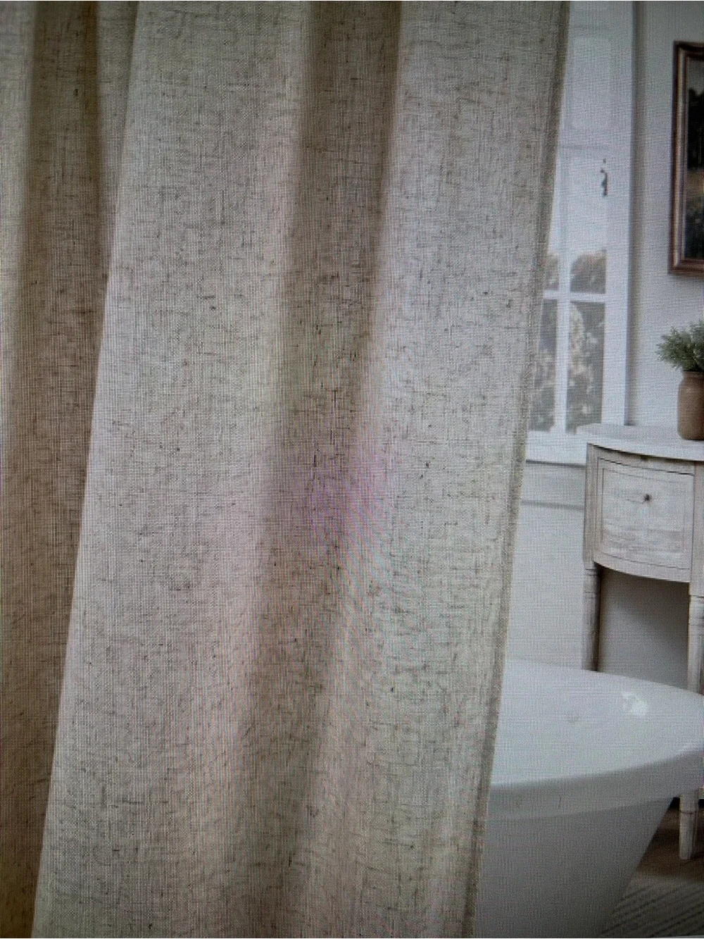 Natural Linen Shower Curtain - Farmhouse Bathroom Decor Soft Sand color